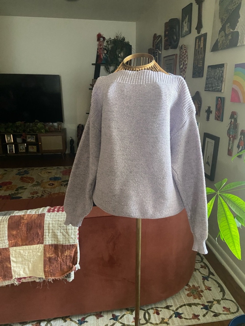 SHEIN Lavender Crewneck Balloon-Sleeve Sweater